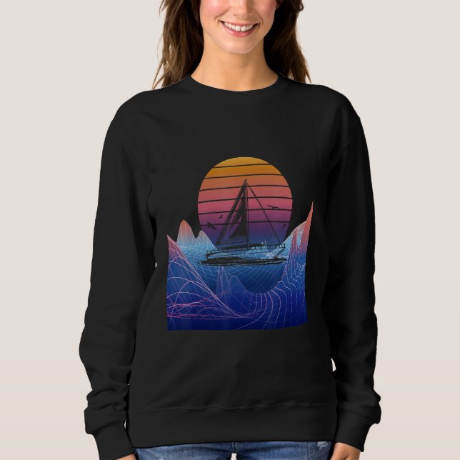 Boating Sailing Sailor Vaporwave Sunset Sail Boat  Sweatshirt (Vorderseite)