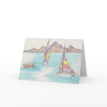 "Boats Watercolor Sketch/Fidschi" Grußkarte