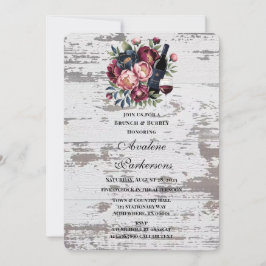 Boavy Burgundy Pink Peony Wood Brunch & Bubbly Einladung