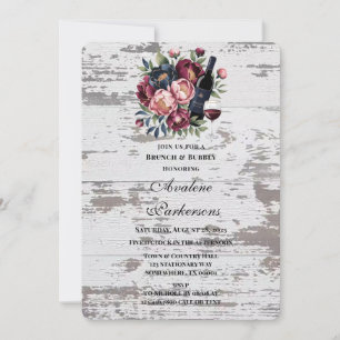 Boavy Burgundy Pink Peony Wood Brunch & Bubbly Einladung