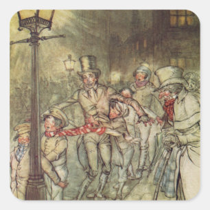 Bob Cratchit ging ein Dia auf Cornhill hinunter Quadratischer Aufkleber