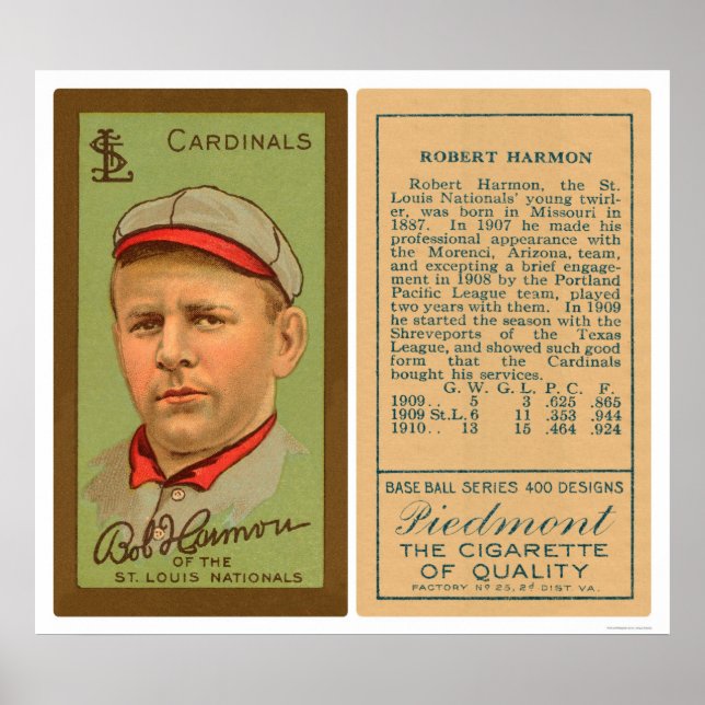 Bob Harmon Kardinals Baseball 1911 Poster (Vorne)