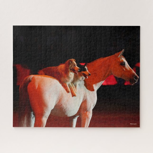 Bob Langrish | Arabisches Pferd Stehend mit Hunden Puzzle (Horizontal)