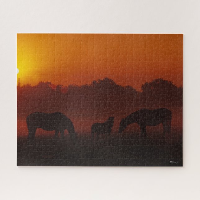 Bob Langrish | Drei Pferde grasen bei Sonnenunterg Puzzle (Horizontal)
