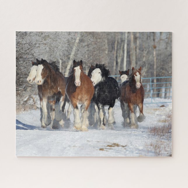 Bob Langrish | Herde von Clydesdales im Schnee Puzzle (Horizontal)