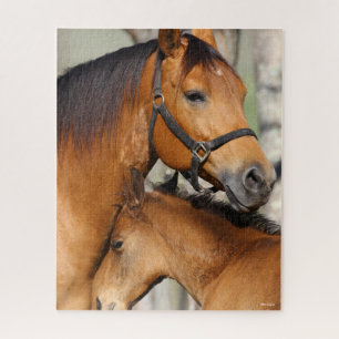 Bob Langrish Quarter Horse Mare und Foal Headshot Puzzle
