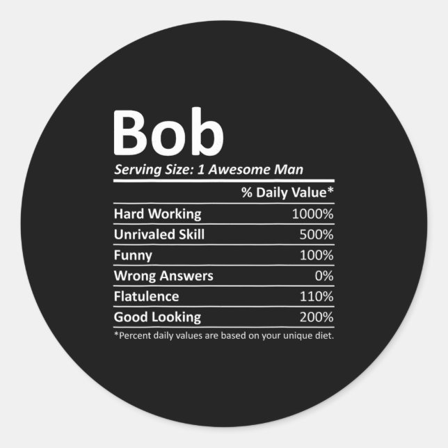 Bob Nutrition Funny Birthday D Name Gif  Runder Aufkleber (Vorderseite)