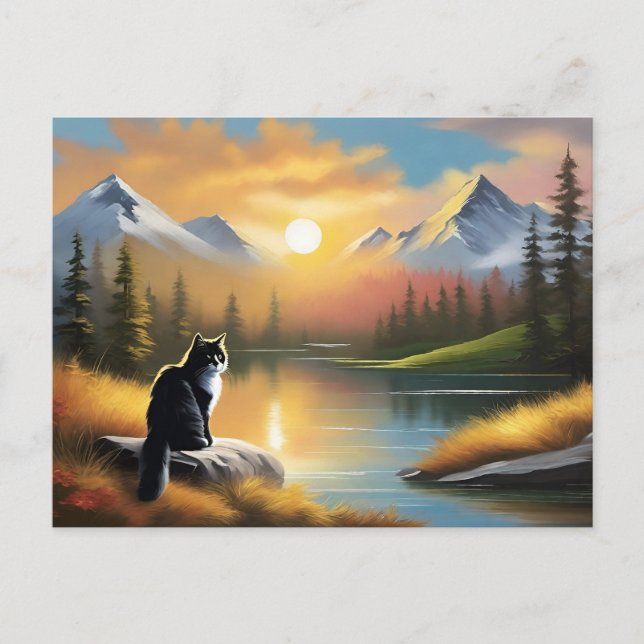 Bob Ross Style Cat Postcard Postkarte (Vorderseite)