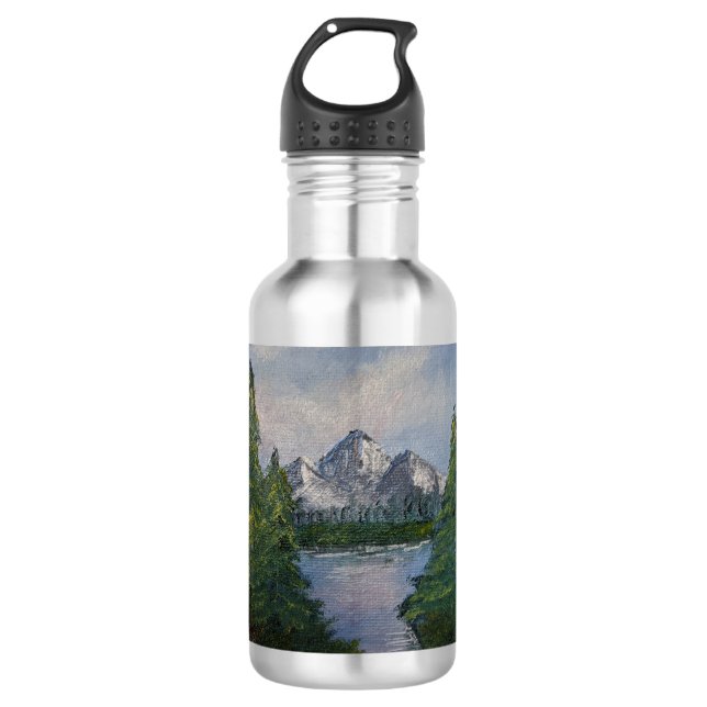 Bob Ross Style Malerei #2 Edelstahlflasche (Vorderseite)