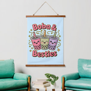 BOBA & Besties Vibes - Perfekt für Boba Tea Liebha Wandteppich Mit Holzrahmen