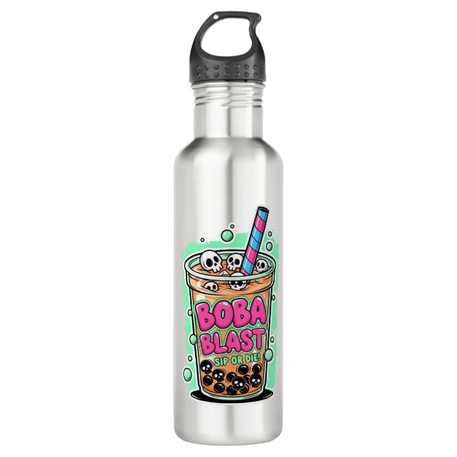 Boba Blast – Sip or Die! Water Bottle Edelstahlflasche (Vorderseite)