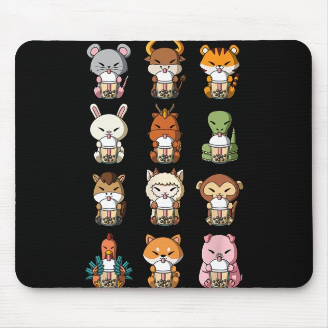 Boba Bubble Milchtee Chinesische Tierkreiszeichen  Mousepad (Vorne)