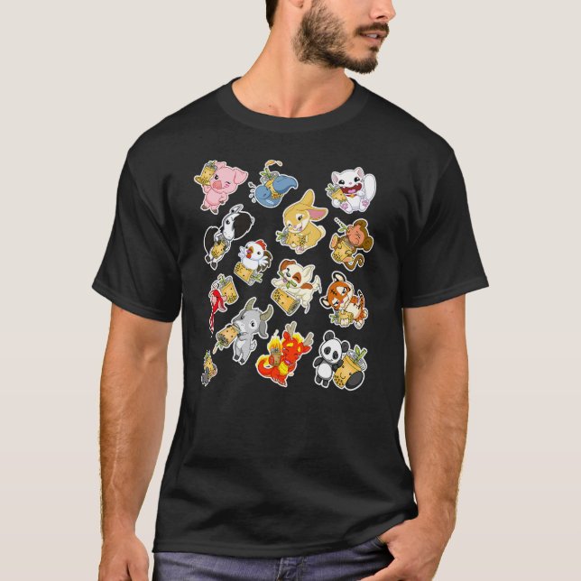 Boba Bubble Milk Tea Chinese Zodiac Animals Anime  T-Shirt (Vorderseite)
