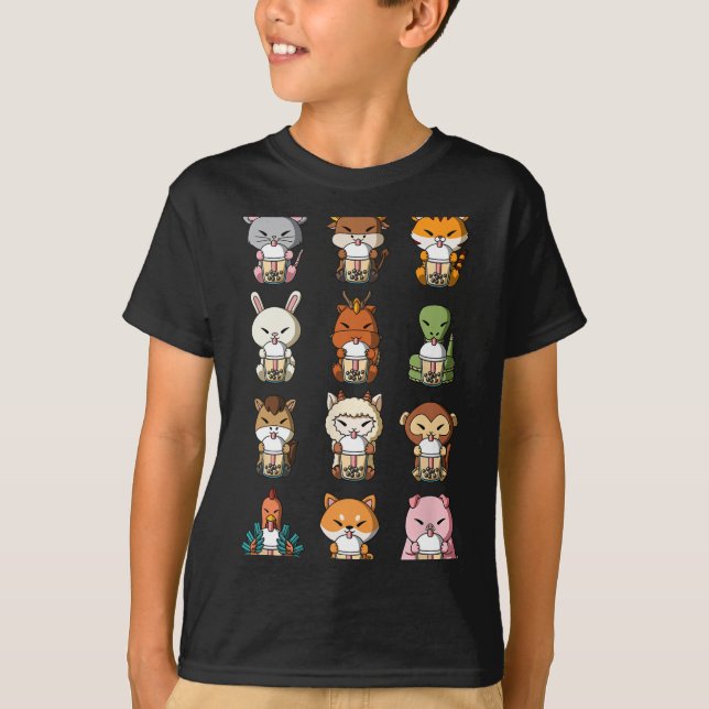 Boba Bubble Milk Tea Chinese Zodiacs Animal Lunar  T-Shirt (Vorderseite)