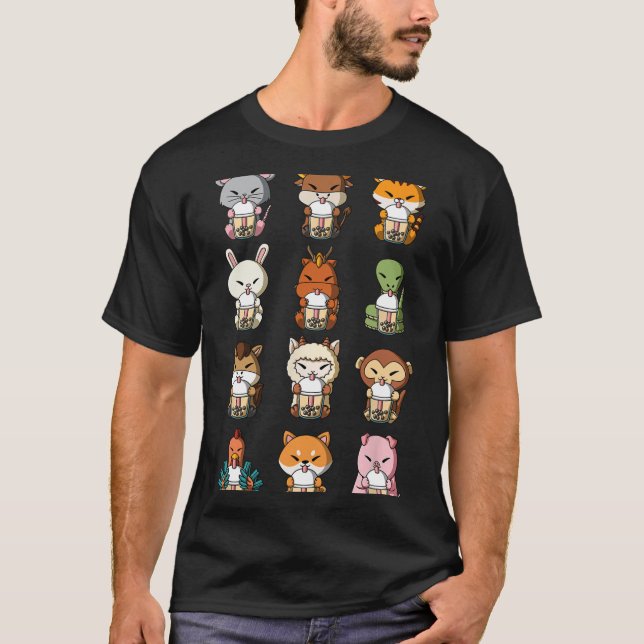 Boba Bubble Milk Tea Chinese Zodiacs Animal Lunar  T-Shirt (Vorderseite)