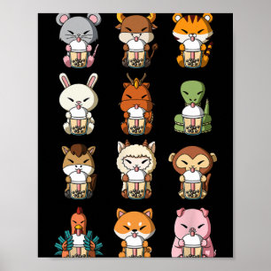 Boba Bubble Milk Tea Chinesische Tierkreiszeichen Poster