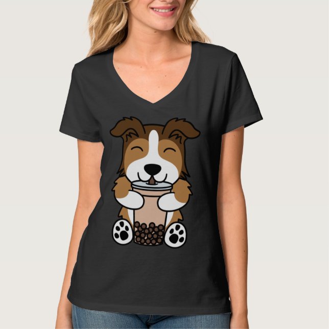 Boba Bubble Milk Tea Shetland Sheepdog T-Shirt (Vorderseite)