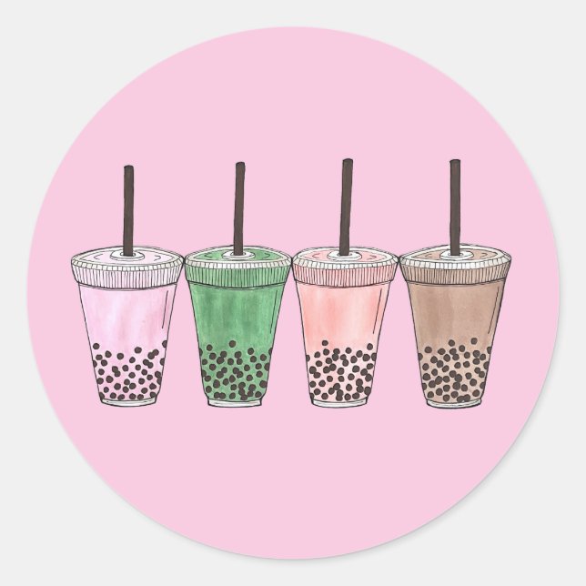 Boba Bubble Tapioca Pearl Milk Tee Drinks Feinschm Runder Aufkleber (Vorderseite)