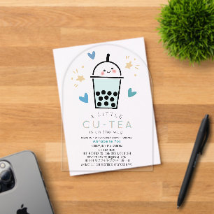 Boba Bubble Tea Blue Boy Baby Shower Acryleinladungen