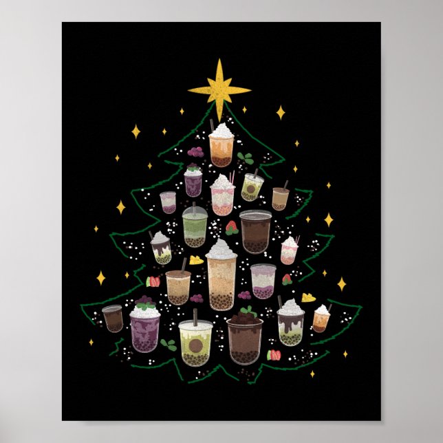 Boba Bubble Tea Christmas Tree Poster (Vorne)