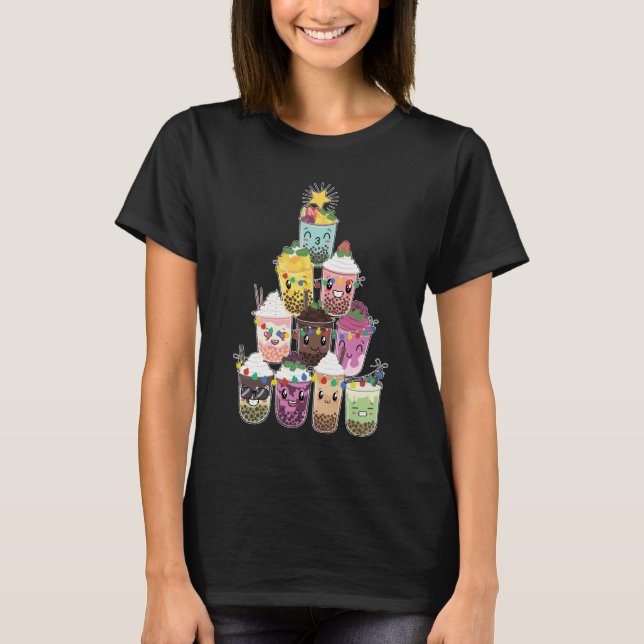 Boba Bubble Tea Christmas Tree T-Shirt (Vorderseite)
