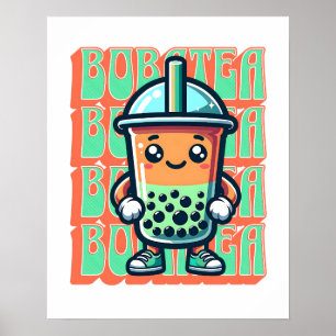 Boba Bubble Tea Kawaii Niedlicher Cartoon Poster