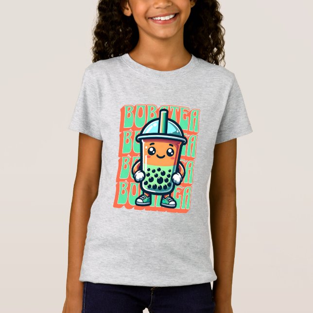 Boba Bubble Tea Kawaii Niedlicher Cartoon T-Shirt (Vorderseite)
