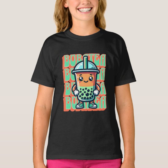 Boba Bubble Tea Kawaii Niedlicher Cartoon T-Shirt (Vorderseite)