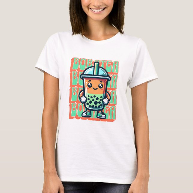 Boba Bubble Tea Kawaii Niedlicher Cartoon T-Shirt (Vorderseite)