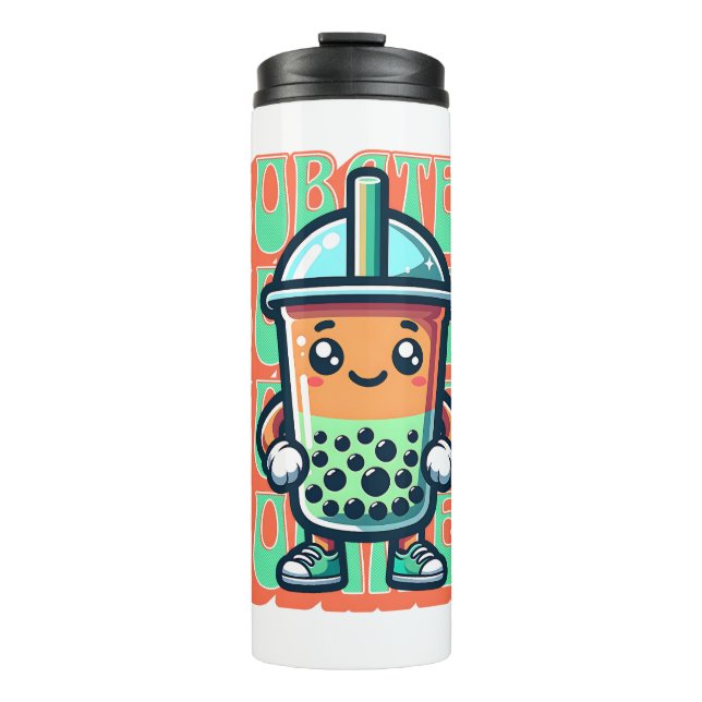 Boba Bubble Tea Kawaii Niedlicher Cartoon Thermosbecher (Vorderseite)