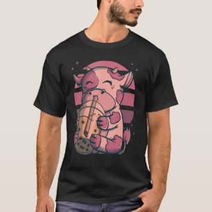 Boba Bubble Tea Kühe Rosa Sonnenuntergang T-Shirt