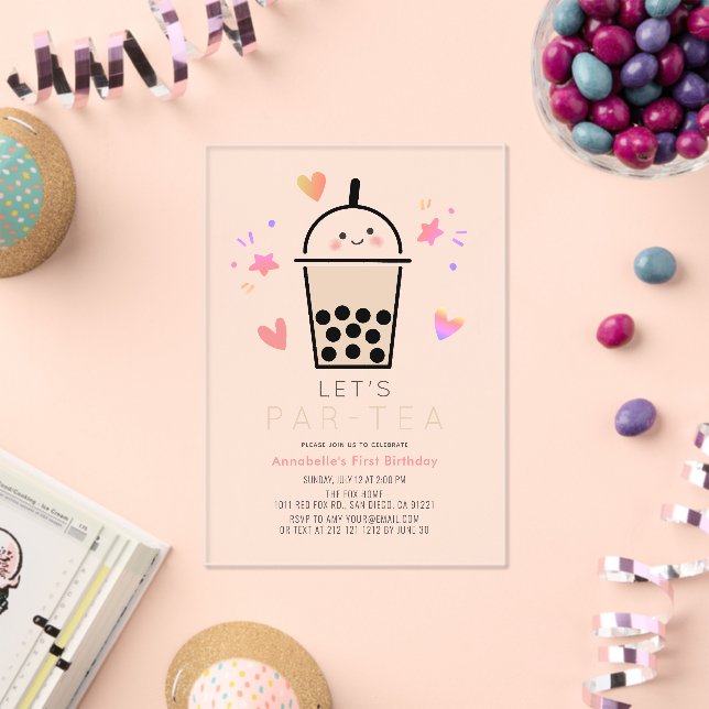 Boba Bubble Tea Party Par-tea 1st Birthday Acryleinladungen (Insitu (Feier))