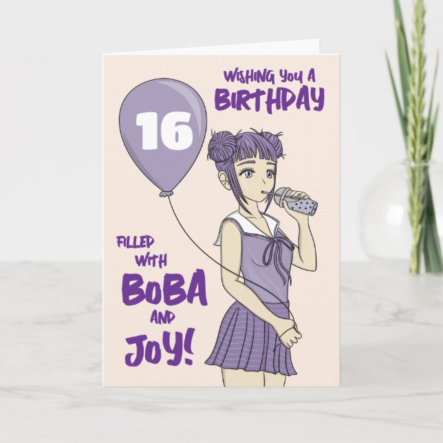 Boba Bubble Tee Anime Girl Birthday Karte (Vorderseite)