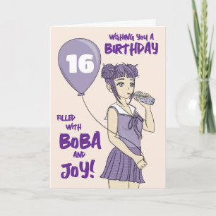 Boba Bubble Tee Anime Girl Birthday Karte