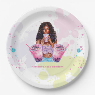 Boba Bubble Tee Birthday Afroamerikaner Pappteller