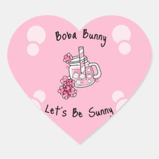 Boba Bunny Let's Be Sunny Kawaii Pink Herz-Aufkleber