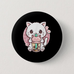 Boba Cat Boba Tea Bubble Tea Kawaii Anime Cat Kawa Button
