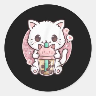 Boba Cat Boba Tea Bubble Tea Kawaii Anime Cat Kawa Runder Aufkleber