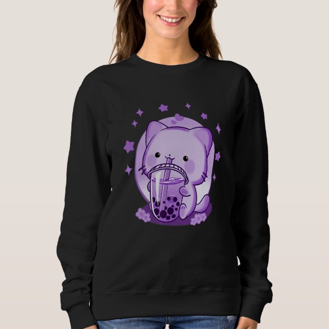 Boba Cat trinken Boba Tea Niedlich Katze Japanisch Sweatshirt (Vorderseite)