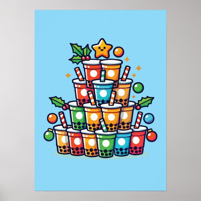 Boba Christmas Tree - Funny Bubble Tee Urlaub Poster (Vorne)