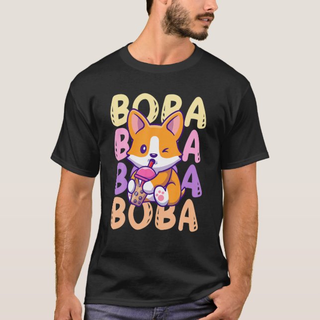 Boba Corgi Dog Trinken Blase Tee Creme Puff Stra (Vorderseite)
