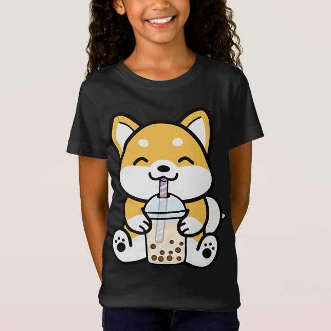 Boba Corgi | Milchtee | Corgi Lover T-Shirt (Vorderseite)