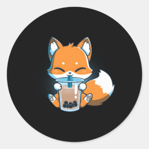 Boba Fox Drinking Kawaii Japanese Foxy Anime Runder Aufkleber