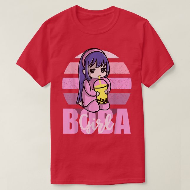 Boba Girl Kawaii Anime Retro strawberry Sunset Gir T-Shirt (Design vorne)