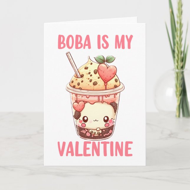 Boba ist mein niedlich rosa Valentiner Blasentee Karte (Vorderseite)