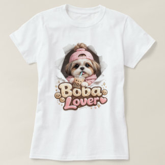 Boba Liebhaber Shih Tzu Süßes Kawaii Hund T-Shirt