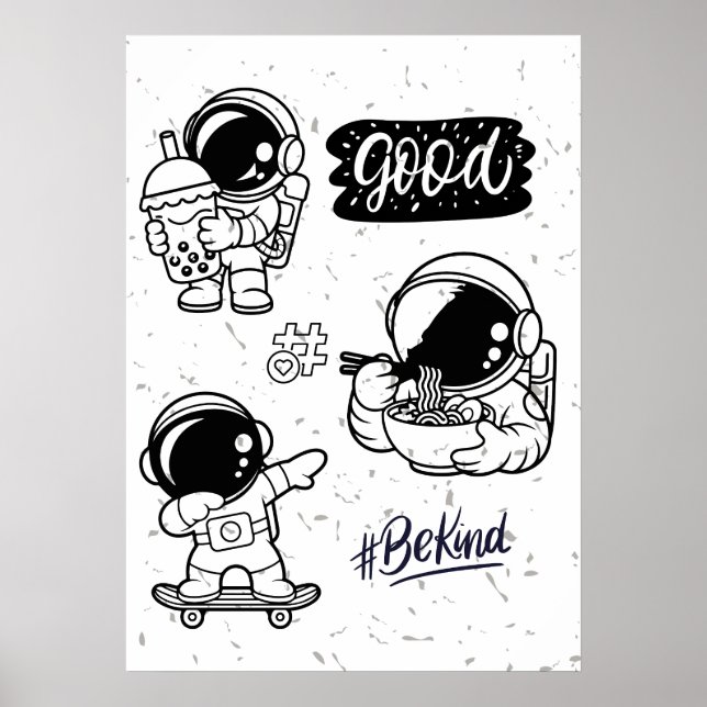 Boba Love Ramen Noodles Astronaut Wall art Poster (Vorne)