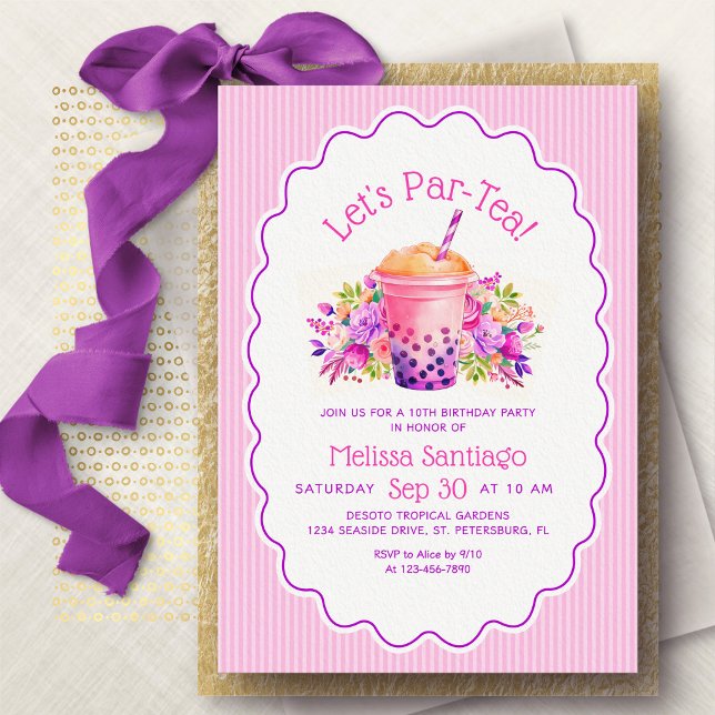 Boba Milchtee Mädchen Geburtstag Einladung (Von Creator hochgeladen)