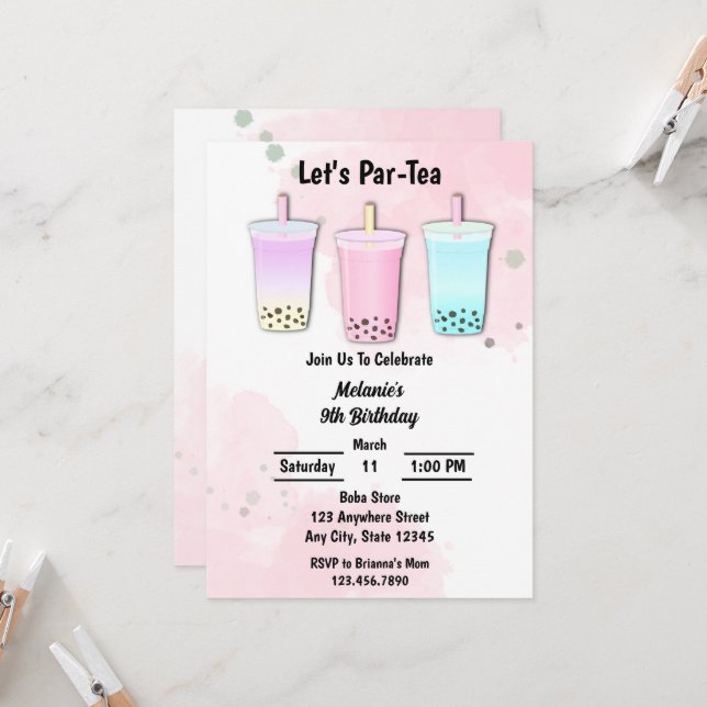 Boba Milk Tea Bubble Geburtstag Einladung (Vorderseite/Rückseite Beispiel)