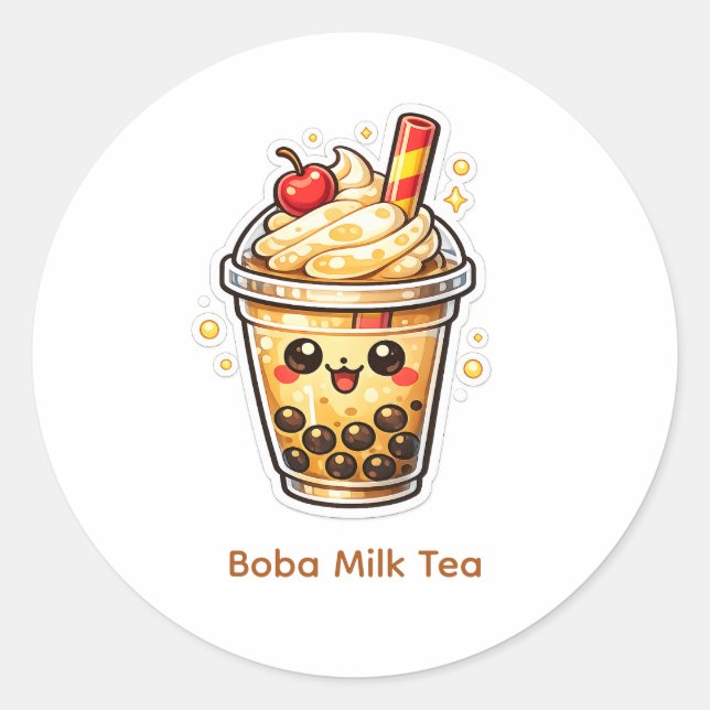 Boba Milk Tea Runder Aufkleber (Vorderseite)